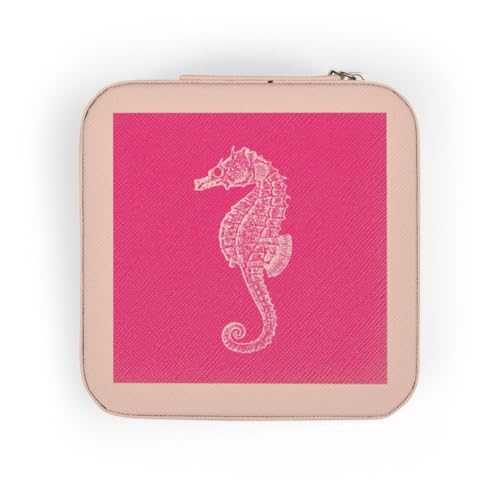 3dRose Hot Pink Seahorse print. Sea Horse Ocean marine beach aquarium aquatic Jewelry Travel Case Pink