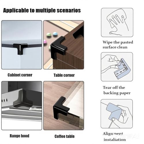 Black Soft Silicone Corner Guards for Baby Proofing – Adhesive Clear Table Edge Protectors for Furniture, Glass Tables, Sharp Edges (Black, 8-Pack) - size: Small