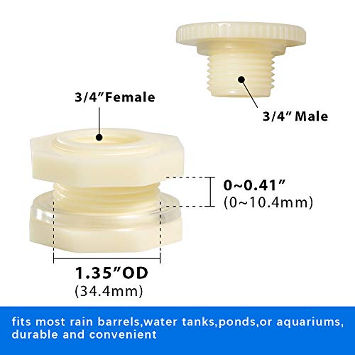 3/4" ABS Bulkhead Water Tank Connector Adapter Fitting with Plugs Thru-Bulk Pipe Fitting (Set of 2) - size: 3/4 inch, style: Set of 2