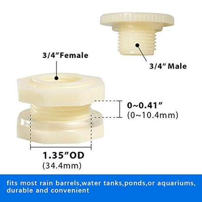 3/4" ABS Bulkhead Water Tank Connector Adapter Fitting with Plugs Thru-Bulk Pipe Fitting (Set of 4) - size: 3/4 inch, style: Set of 4