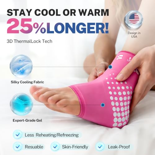 Ankle Ice Pack Wrap, Long-Lasting Cold Compression for Ankle Recovery | Thickened Gel, Stays Cold Longer, Soft After Freezing, Full Wrap Cooling, Reusable Cold & Hot Therapy, Easy to Slip On - color: Pink, size: XL