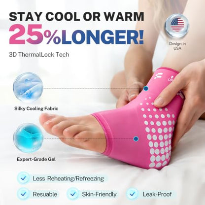 Ankle Ice Pack Wrap, Long-Lasting Cold Compression for Ankle Recovery | Thickened Gel, Stays Cold Longer, Soft After Freezing, Full Wrap Cooling, Reusable Cold & Hot Therapy, Easy to Slip On - color: Pink, size: XL