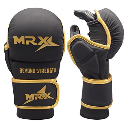 MRX MMA Professional Protective Grappling Gloves 7oz Muay Thai Training Kickboxing Punching Sparring Sports Cage Fighting Combat Glove Boxing Punching Glove Mitts - color: Black Golden, size: Large-X-Large
