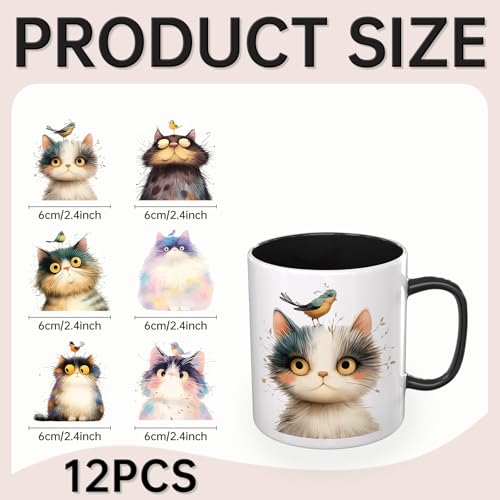 12 PCS UV DTF Cup Wrap Stickers, Frazzled Cat Rub on Transfers for Crafts, Permanent DIY Transfer Decals for 16oz Libbey Glass Cans, Mugs, Candles, Easy to Apply Art Stickers - style: Frazzled Cat