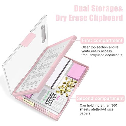 Hongri Clipboard with Storage, Pink 8.5 x 11 Clip Board, Dual Compartmen - color: Pink