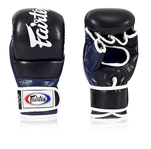 Fairtex FGV18 MMA Boxing Gloves, Leather Muay Thai Martial Arts Training - color: Black/Blue, size: Medium
