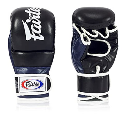 Fairtex FGV18 MMA Boxing Gloves, Leather Muay Thai Martial Arts Training - color: Black/Blue, size: Medium