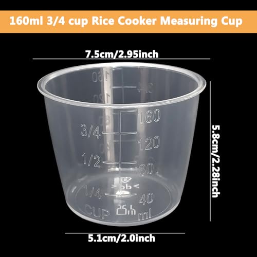 4 Pcs Plastic Transparent Rice Measuring Cups, 160ml 3/4 Cup Rice Cooker Cup Small Laundry Measuring Cup for Cooking,Dog Cat Food Measuring