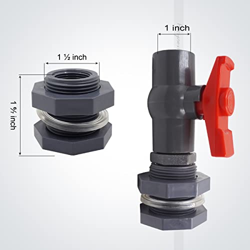 rain Barrel Spigot 3/4 inch PVC Bulkhead Adapter 3/4 Female Thread Red Switch Valve Garden kit, for 5/2.5/50/55/100 Gallon Water Tank rainwater stock - color: 1 inch valve-1FT Red