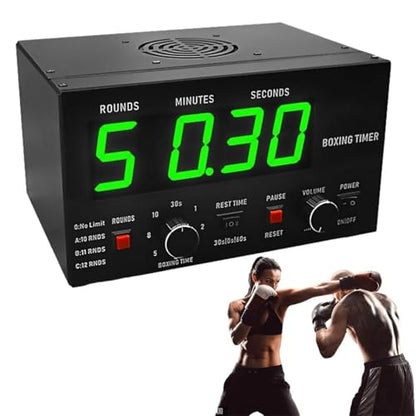 Classic Boxing Interval Timer Boxing Round Timer Professional Gym Timer with Led Display 1-12 Challenge Rounds and Adjustable Buzzer (Green) - color: Green