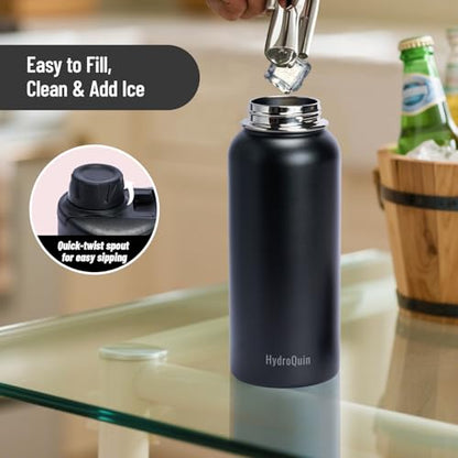 32 oz Insulated Water Bottle Matte Black Stainless Steel Flask - color: Obsidian Black