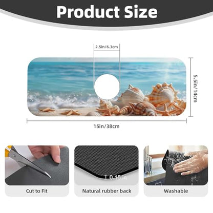Faucet Draining Mat For Kitchen Sink, Beach Seashells Starfish Diatom Mud Absorbent Drain Pad For Bathroom Kitchen Sink Splash Guard Drying Mat - color: Beach Seashells Starfish