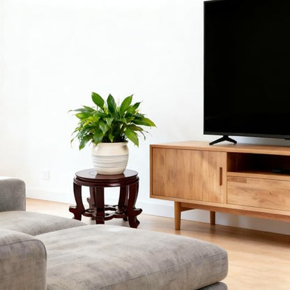11 Inch Wooden Oriental Plant Stand, Chinese Style Round Wood Display Base for Vase, Pot, Fishbowl, Fish Tank - Indoor Outdoor Home Decoration