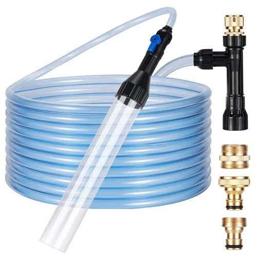 Gravel Vacuum for Aquarium Fish Tank Siphon Aquarium Water Changer with Three Metal Faucet Adapter and Long Hose 30 Feet - size: 30FT
