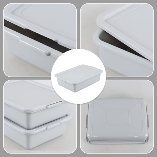 13 Liter Plastic Bus Tubs with Lids, Commercial Tote Box Set of 3, Grey