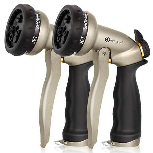 AUTOMAN Garden Hose Nozzle-7 Patterns Sprayer-2 Pack, Metal High Pressure Spray Nozzle, Heavy Duty Labor-Saving Design Water Hose Nozzle for Garden Watering, Car Washing, Window Cleaning, Pets Bathing - color: Metalic Sand ×2