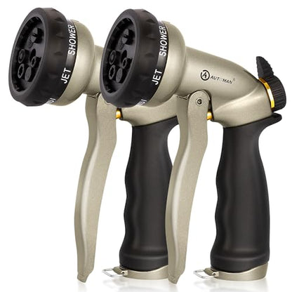 AUTOMAN Garden Hose Nozzle-7 Patterns Sprayer-2 Pack, Metal High Pressure Spray Nozzle, Heavy Duty Labor-Saving Design Water Hose Nozzle for Garden Watering, Car Washing, Window Cleaning, Pets Bathing - color: Metalic Sand ×2