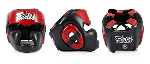 Fairtex Full Head Guard, Muay Thai MMA Sparring Helmet Protective Headgear - color: HG13 Black/Red Lace-up, size: Medium