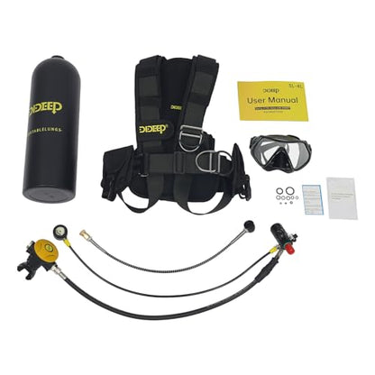4L Scuba Tank Kit 3000PSI with Yoke to 8mm Inflation Adapter, 6061 Aviation Aluminum Portable Diving Tank Equipment with Backpack & Diving Mask for Underwater Recreation Snorkeling Backup