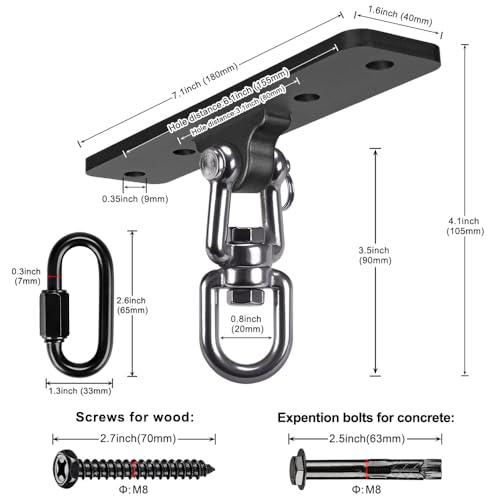 SELEWARE Boxing Punching Bag Hanger, Heavy Bag Bracket - color: 360° Swivel Hanger with Carabiner