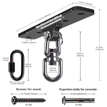 SELEWARE Boxing Punching Bag Hanger, Heavy Bag Bracket - color: 360° Swivel Hanger with Carabiner