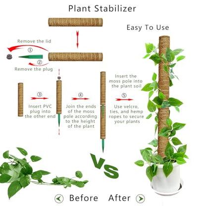 Moss Pole, 53.5 Inch Monstera Plant Support, Moss Sticks for Indoor Plants Climbing Coco Coir Pole, 4 Pack 17 Inch Stackable Moss Pole for Plants