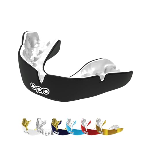 OPRO Instant Custom-Fit Mouthguard – Dentist Level Gum Shield Adult and Kids – OPRO Mouth Guard Boxing and MMA, Self-Fit Gum Shield Rugby – Maximum Protection with Dental Warranty (Black/White) - color: Black/White, size: Youth (Under 10)