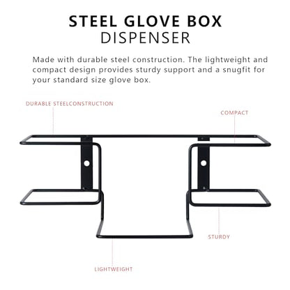 Metal Glove Holder for Wall Mount(2 PACK),Glove Box Holder Wall Mount for laboratory,Healthcare, Hospital, Restaurants,Black Medical Glove Holder with Mounting Accessories Included
