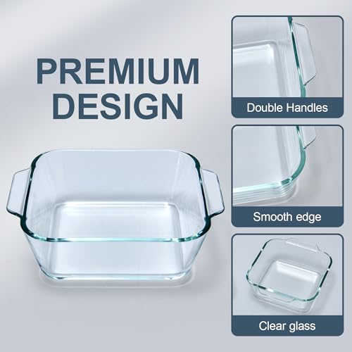 Small Casserole Dishes 2 Pack, 5 Inch Glass Square Baking Dish Individual Portion Baking Pan for Oven Microwave Air Fryer Square Egg, Clear Prep Bowls with Handle - size: Small-Square