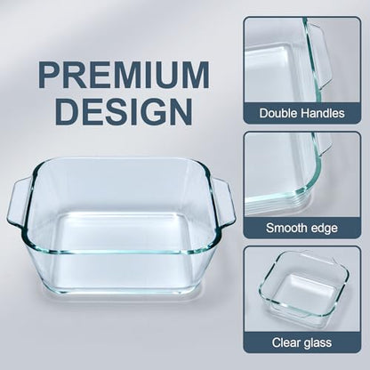Small Casserole Dishes 2 Pack, 5 Inch Glass Square Baking Dish Individual Portion Baking Pan for Oven Microwave Air Fryer Square Egg, Clear Prep Bowls with Handle - size: Small-Square