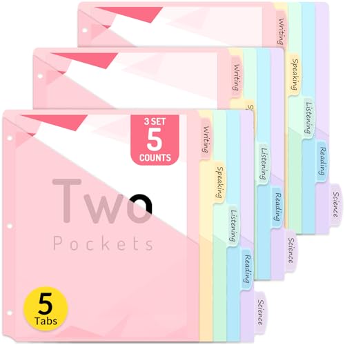 Forvencer 15 Count Dividers with Pockets, 5 Tabs Dividers for 3 Ring Binder with Pockets, Subject Divider with Pocket, Premium Quality Notebook Divider with Pocket, Pink, 3 Sets - color: Pink, size: 3 Sets