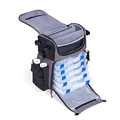 Calissa Offshore Rolling Fishing Tackle Box with Wheels, Waterproof Fishing Backpack with Rod Holders Storage Bag Roller