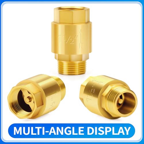 ChillWaves Brass In-Line Spring Check Valve 1-1/2" NPT Male x 1-1/2" NPT Female Thread, One-Way Non-return Vertical Check Valve for Backflow Prevention(1-PACK) - size: 1-1/2" MNPT x 1-1/2" FNPT, style: PACK OF 1