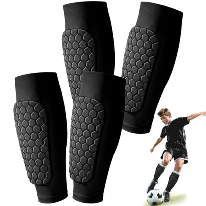 2 Pack Soccer Shin Guards Shin Defender for Kids Youth,XZQTIVE Soccer Shin Pads Shin Guard Sleeve with Honeycomb Padding,High Impact Resistant Compression - color: Black, size: X-Large