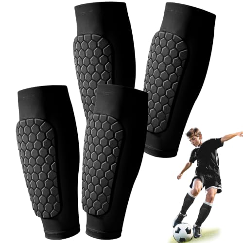 2 Pack Soccer Shin Guards Shin Defender for Kids Youth,XZQTIVE Soccer Shin Pads Shin Guard Sleeve with Honeycomb Padding,High Impact Resistant Compression - color: Black, size: X-Small