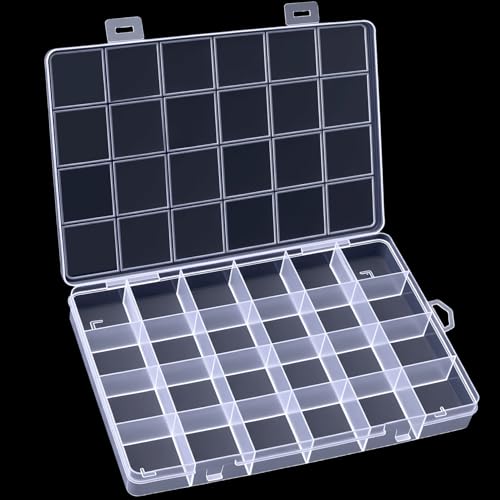 Pivotik 24 Grids Clear Plastic Organizer Box, Small Fixed Dividers Bead Organizer Box, Compartment Container Dividers for DIY Crafts Jewelry Storage Small Parts