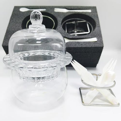 Chilled Glass Caviar Dish with Shell Spoons With Lids Elegant Serving Tray with Ice Underneath for Caviar Shrimp and Party Appetizers chip and dip bowl ice cream