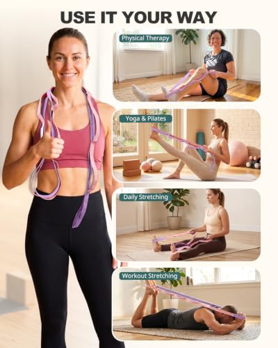 Trideer Stretching Strap with Loops for Physical Therapy,Non-Elastic - color: Macaron
