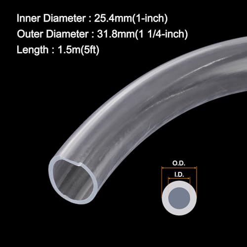 1" x 1 1/4" Clear Plastic PVC Tubing 5ft Flexible Vinyl Tube, [for Garden Irrigation, Water Hose, Fish Tank, Aquarium] - 25.4x31.8mm / with 2Pcs Clamps - size: 1" x 1 1/4"