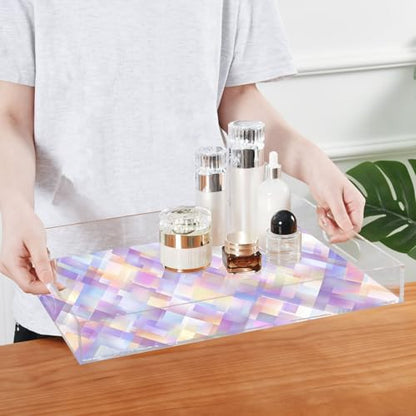 Acrylic Tray Clear Serving Vanity Ottoman Bathroom Coffee Table Countertop Organizer Raised Edge Spill Proof Iridescent Purple - color: Iridescent Purple