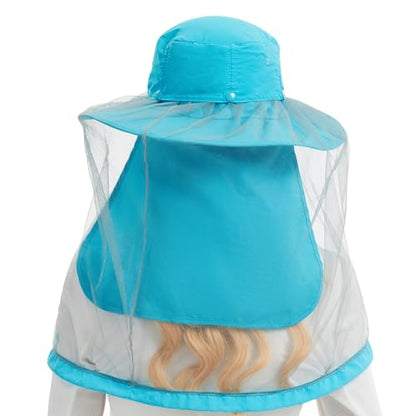 BASSDASH UPF 50+ Mosquito Sun Hat with Hidden Head Net and Neck Flap for Men Women Outdoor Fishing Hiking Camping - color: Light Sky Blue