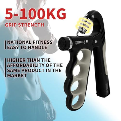 Senston Grip Strength Trainer 2 Pack, Adjustable 11-220lbs with Counter | 2-Pack Set / 11-220 lbs Adjustable / Auto Rep Counter / Four-Finger Design / Non-Slip Grip - color: Grey