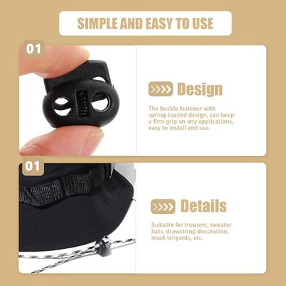 DOITOOL 200 Pcs Black Double Hole Spring Cord Locks Adjustable Drawstring Toggles Replacement Bungee Rope Cord Stopper for DIY Crafts Bags Backpacks
