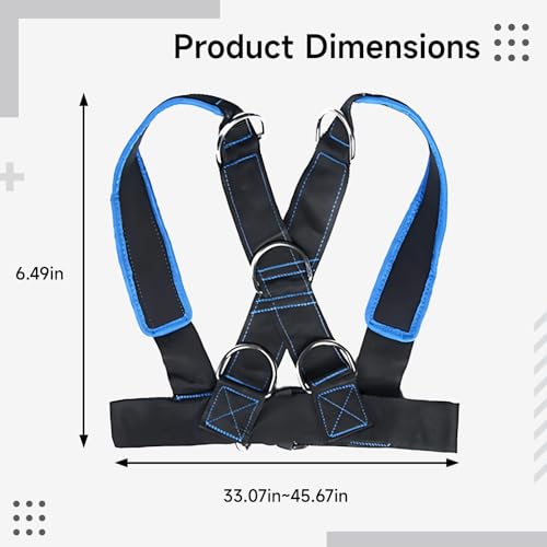 Resistance Sled Harness, Workout Training Sled Vest with Y-Shape Strap, 33.1-45.7 in Adjustable Waist, Five D-Rings, 62.5 in Towing Strap for Strength Training, Core Workout