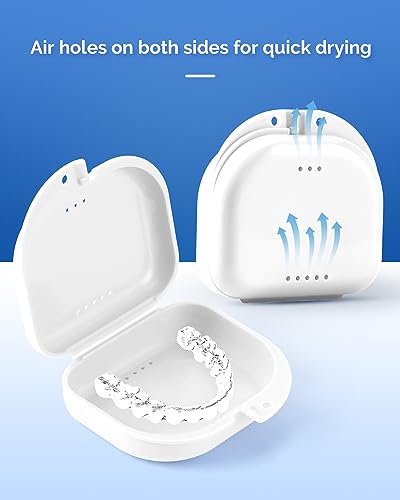 JMU 2 Pcs Retainer Case with Vent Holes, Orthodontic Storage Case | White and Black, Dental Mouth Guard Holder, Travel Box for Aligner with Snap Lock - color: White/Black