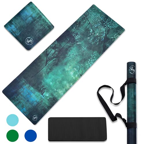 June & Juniper Travel Yoga Mat Foldable Lightweight - Thin Light Non-Slip Travel Yoga Mat Eco - color: patronus forest