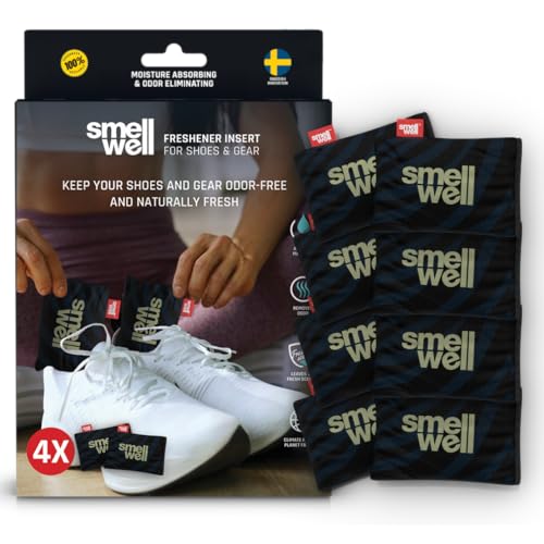 SmellWell - Scented Shoe Deodorizer Inserts - Odor Eliminators - Activated Bamboo Charcoal + Minerals - Natural Fresheners for shoes, bags, gloves - 8 x 1.8oz Original Size - Black Zebra - color: Black Zebra, size: 1 Count (Pack of 8)
