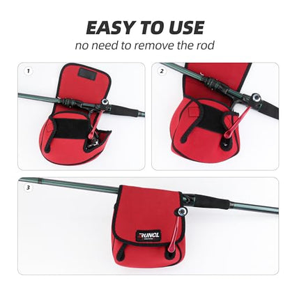 RUNCL Spinning Reel Bag – Protective Storage Pouch for Baitcasting Reels & Spinning Reels, Lightweight & Durable, Ideal for Freshwater & Saltwater Fishing Trips (Red & Black)