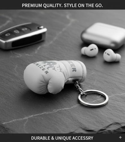 Mini Boxing Gloves Keychain (1 pcs) Premium PU Leather, Sports Lover Gift, Bag Accessory, Car Hanging for Men & Women - color: White