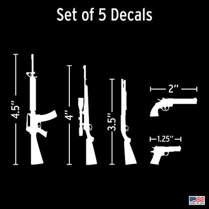 Decalcomania Gun Family Car Decals - Set of 5 Vinyl Stickers for Car or Truck Window Gun Stickers - Measure 1.4" to 4.6" Tall - Made in The USA - color: Gun Family